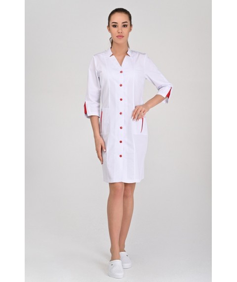 Medical gown Genoa White-red 3/4 (red button) 46