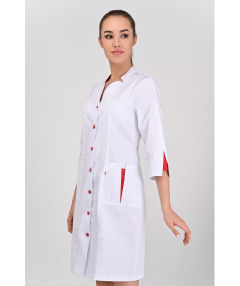 Medical gown Genoa White-red 3/4 (red button) 48