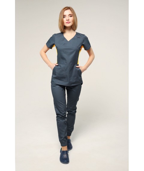 Medical suit Celeste Dark grey/yellow, Short sleeve 42