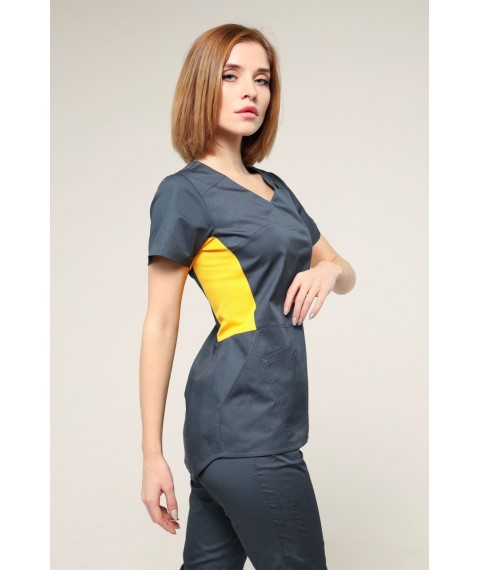 Medical suit Celeste Dark grey/yellow, Short sleeve 42