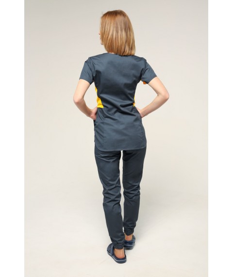 Medical suit Celeste Dark grey/yellow, Short sleeve 42