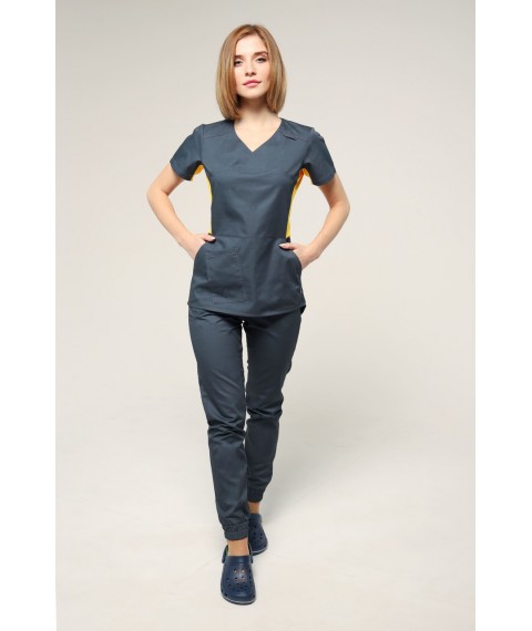 Medical suit Celeste Dark grey/yellow, Short sleeve 44
