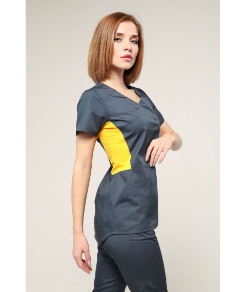 Medical suit Celeste Dark grey/yellow, Short sleeve 46