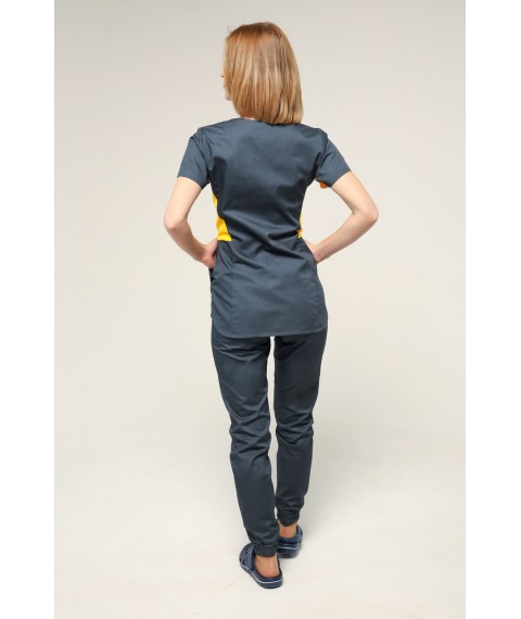 Medical suit Celeste Dark grey/yellow, Short sleeve 46