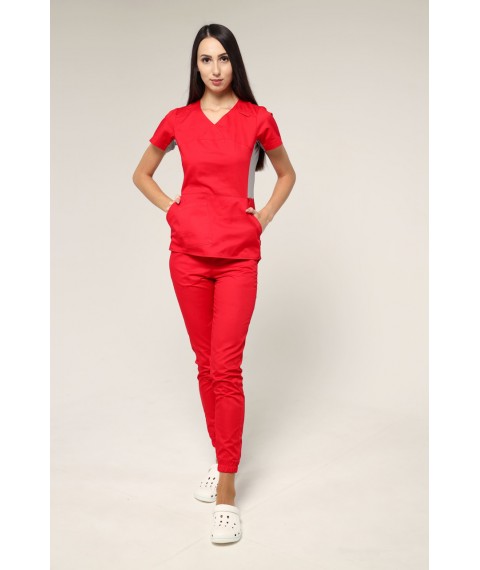 Medical suit Celeste Red light gray, short sleeve 46