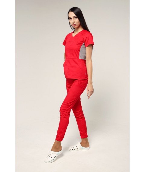 Medical suit Celeste Red light gray, short sleeve 48