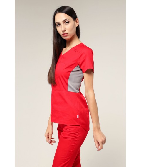 Medical suit Celeste Red light gray, short sleeve 48