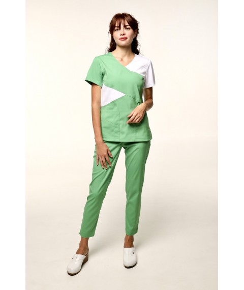 Медицинский стрейч костюм Анкара, Зеленый с белым 44