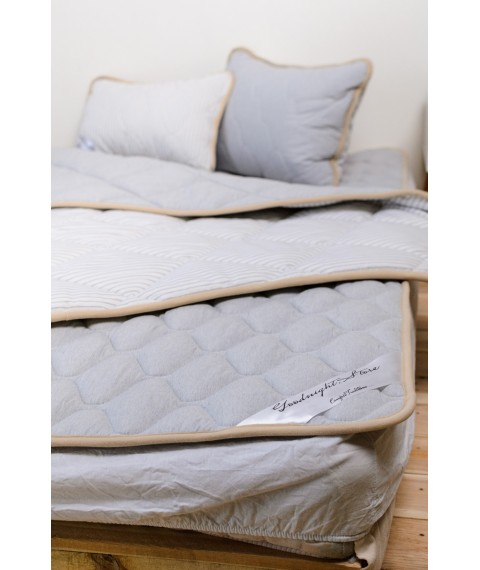 Goodnight.Store set (Standart): Blanket 180x200 + Pillow 40x60 2pcs. Double color Gray / White in stripes