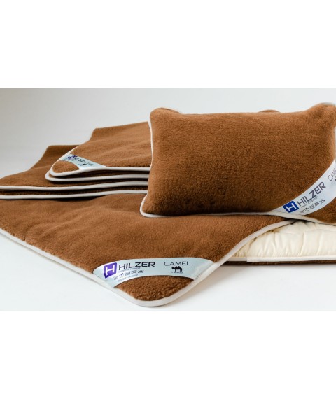 Set HILZER (CAMEL) - Single - Wool / Wool: Blanket 140x200 + Mattress cover 100x200 + Pillow 40x60