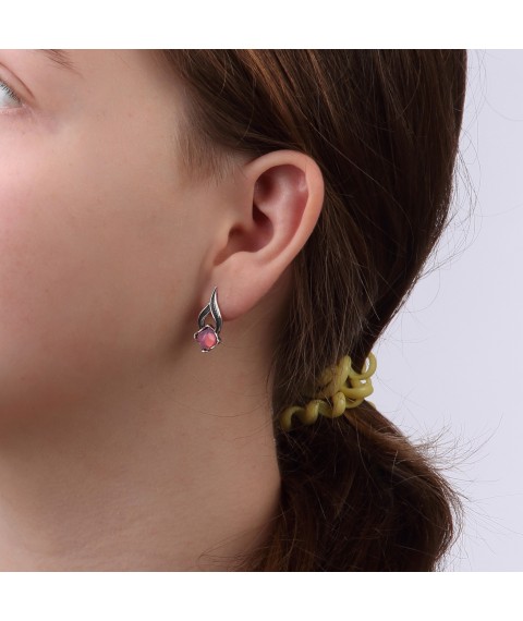Earrings Willow Leaf Rose Opal 925