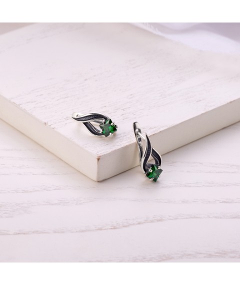 Серьги Листочек Вербочки Emerald 925 Zirkon