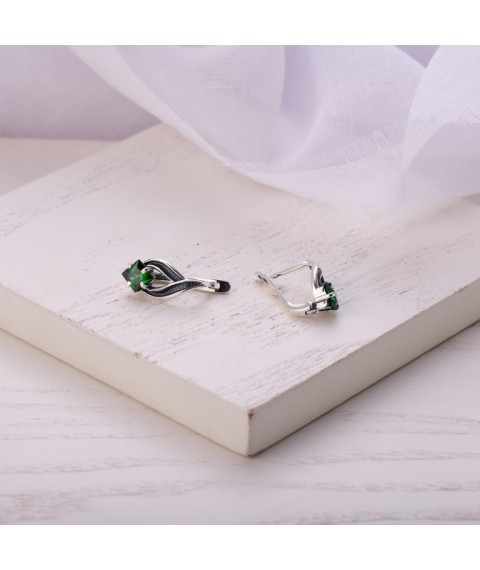 Серьги Листочек Вербочки Emerald 925 Zirkon