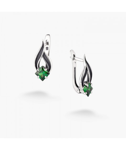 Серьги Листочек Вербочки Emerald 925 Zirkon