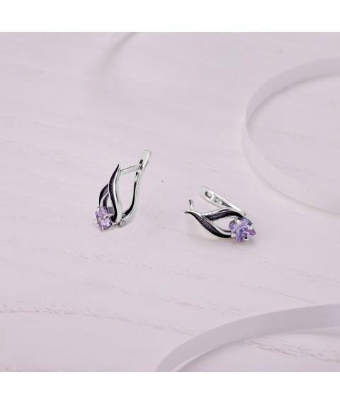 Серьги Листочек Вербочки Lavender 925 Zirkon