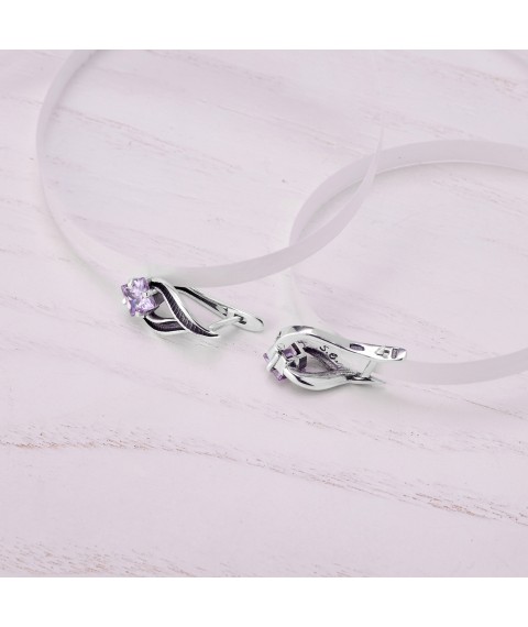 Серьги Листочек Вербочки Lavender 925 Zirkon