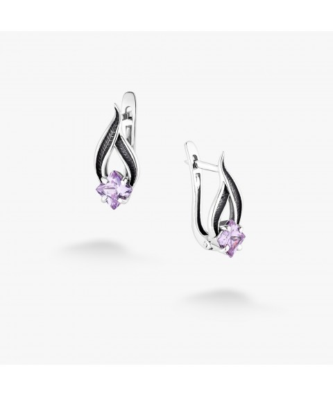 Серьги Листочек Вербочки Lavender 925 Zirkon