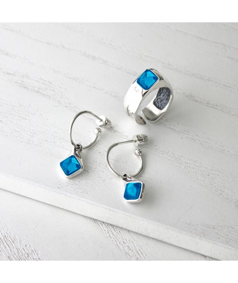 Earrings Shimmer dark aquamarine 925