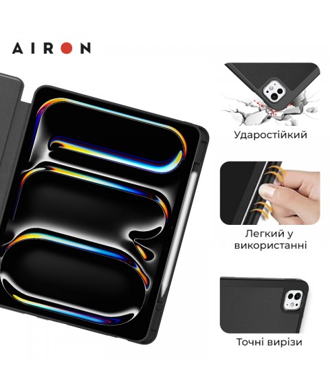 Чехол AIRON Premium SOFT для iPad Pro 11 2024 с защитной пленкой и салфеткой Black
