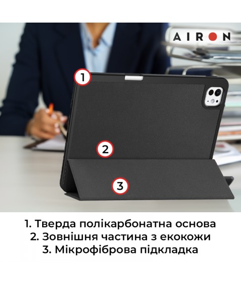 Чехол AIRON Premium SOFT для iPad Pro 11 2024 с защитной пленкой и салфеткой Black