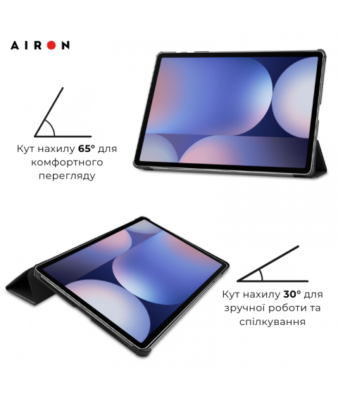 Чехол AIRON Premium для Samsung Galaxy tab S10 Plus 12.4 2024 с защитной пленкой и салфеткой Black