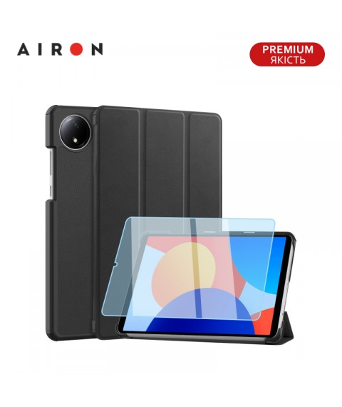 Чехол AIRON Premium для Xiaomi Redmi Pad SE 8.7" 2024 с защитной пленкой и салфеткой Black