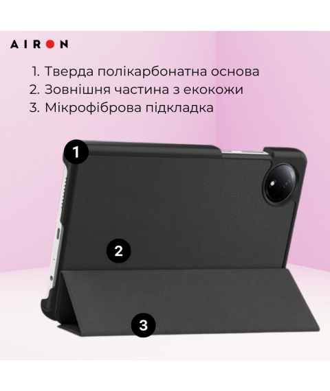 Чехол AIRON Premium для Xiaomi Redmi Pad SE 8.7" 2024 с защитной пленкой и салфеткой Black