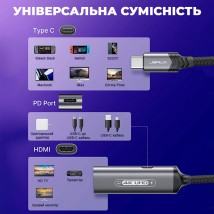 Адаптер USB-C на HDMI 4K@60Hz и USB-C PD JSAUX HB0201
