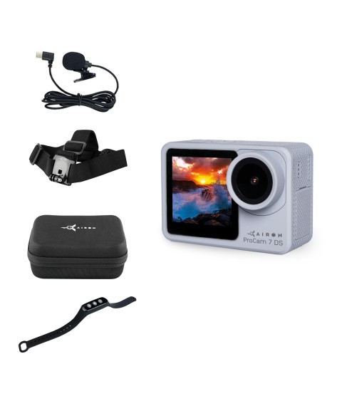 8 in 1 blogger set: AIRON ProCam 7 DS action camera with accessories for first-person shooting