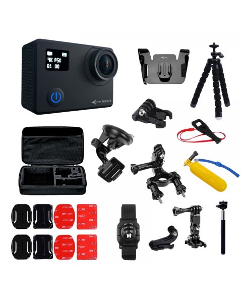 30 in 1 blogger set: AIRON ProCam 8 Black action camera with accessories