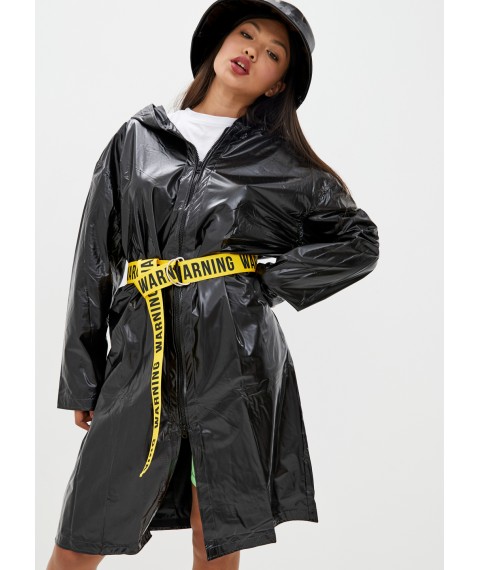 Raincoat female DRYDOPE black extended raincoat (+ 10 cm.) With a belt &quot;Warning&quot;
