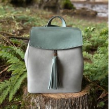 Women's backpack Betty Pretty made of eco-leather, gray with mint 915GRYMINT