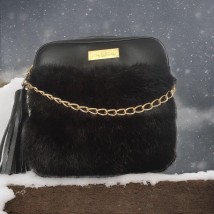 Женская маленькая сумка клатч с мехом Betty Pretty из искусственной кожи черный 900BLKFR