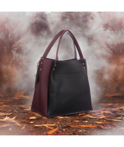 Women's bag Betty Pretty made of genuine leather, black and burgundy 908XBLKB