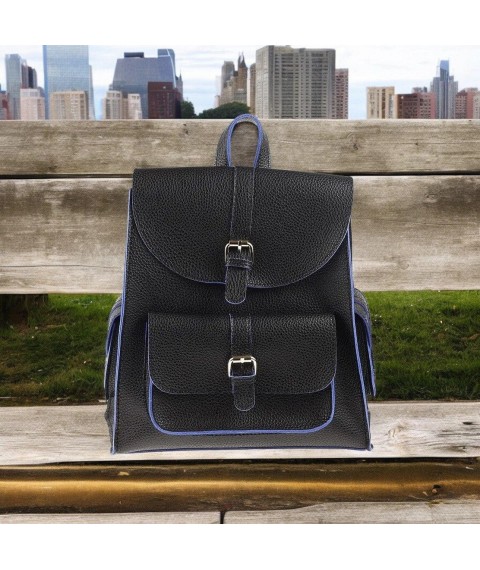 Women's backpack Betty Pretty made of eco-leather black and blue 956BLKBLUE