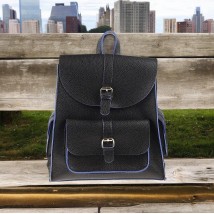Women's backpack Betty Pretty made of eco-leather black and blue 956BLKBLUE