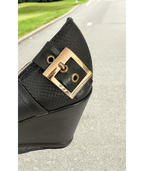 Туфли женские из натуральной кожи черные 712BLK