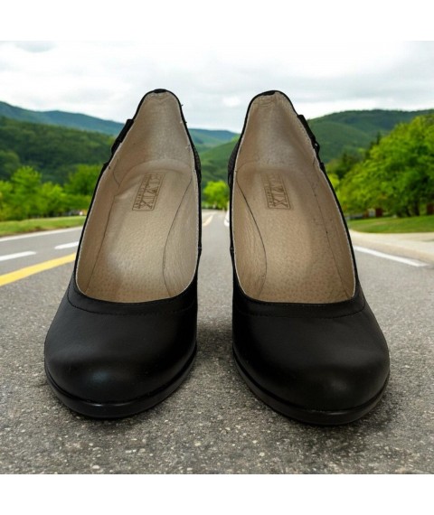 Туфли женские из натуральной кожи черные 712BLK