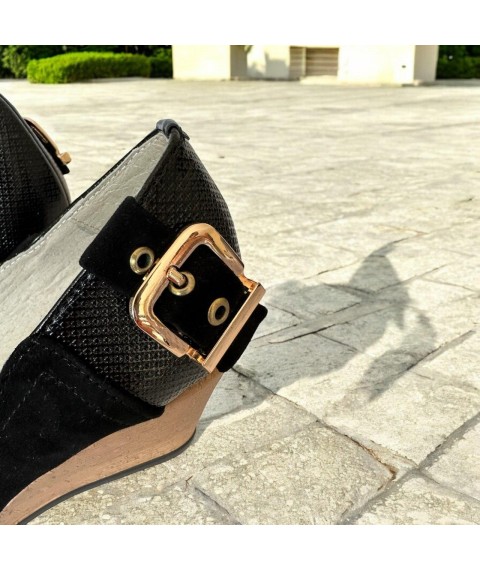 Туфли женские из натуральной замши черные 712ZBLK