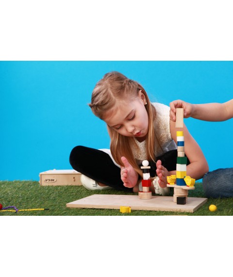 The HEGA Montessori 3 set is a complicated educational game, colored in a box of 46 elements