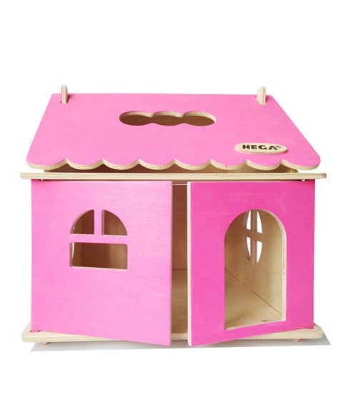 Dollhouse HEGA play wooden 1-story pink collapsible for girls