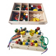The HEGA Montessori 3 set is a complicated educational game, colored in a box of 46 elements