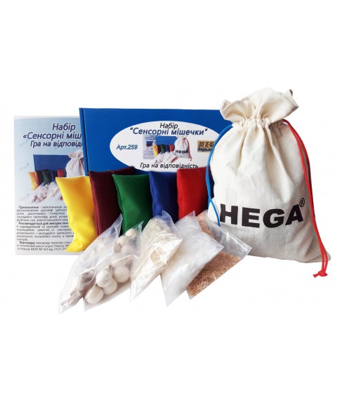 The set of HEGA Sensory Bags is large. Matching game with manual