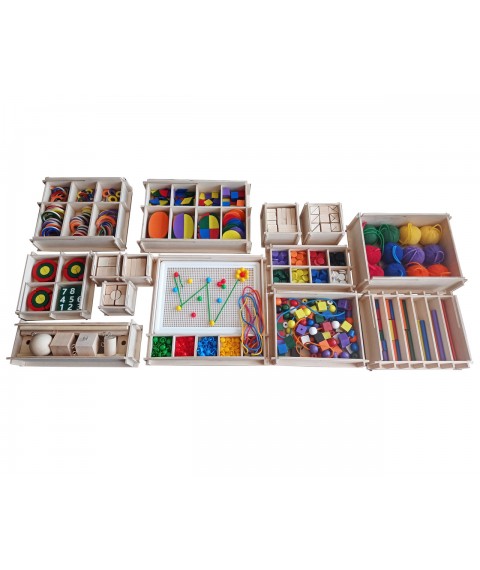 Complete didactic set of Froebel HEGA 14 boxes