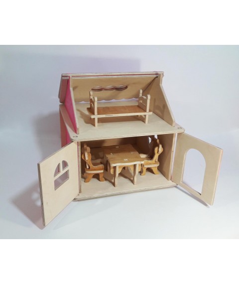 Ляльковий будиночок HEGA ігровий дерев'яна яний 1 поверховий рожевий розбірний для дівчаток