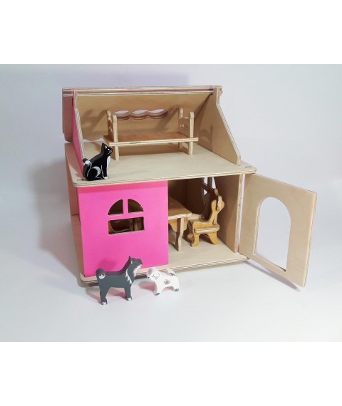 Dollhouse HEGA play wooden 1-story pink collapsible for girls