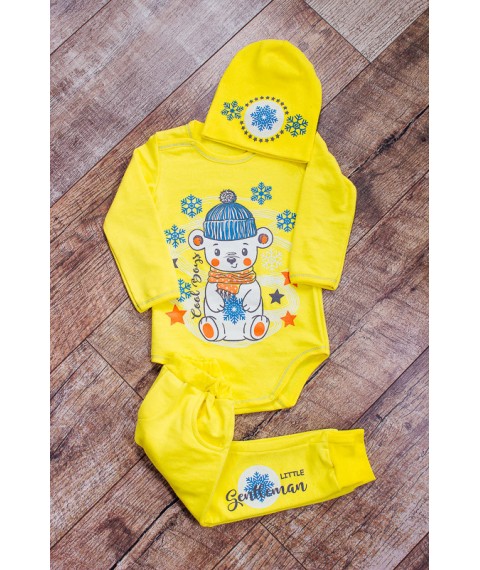 Nursery set for a boy (bodysuit+trousers+hat) Wear Your Own 74 Yellow (5052-023-33-4-v14)