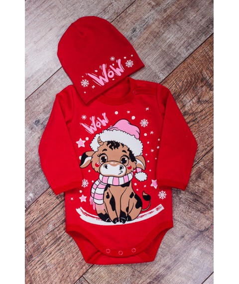 Nursery set for a girl (bodysuit + hat) Wear Your Own 62 Red (5053-023-33-5-v7)