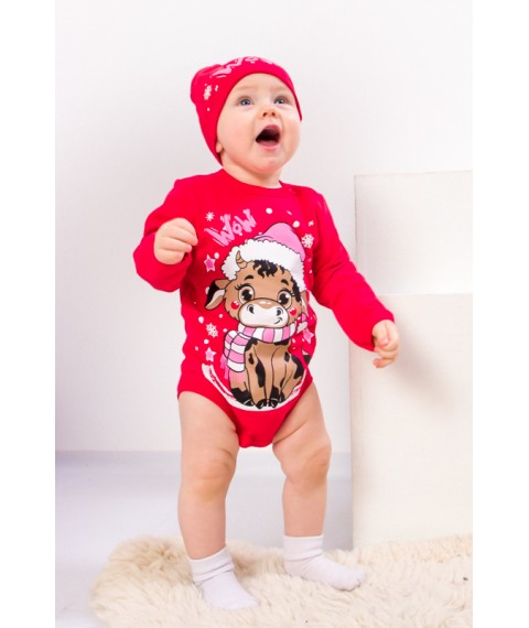 Nursery set for a girl (bodysuit + hat) Wear Your Own 74 Red (5053-023-33-5-v3)