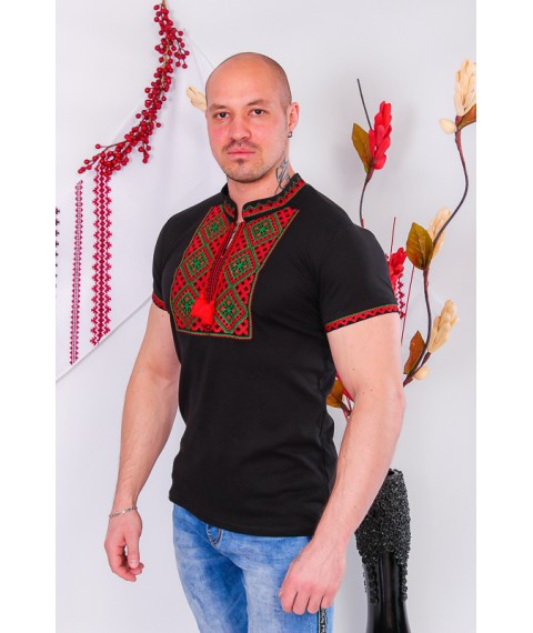 Men's short-sleeved embroidered shirt Nosy Svoe 46 Black (8606-015-22-v8)